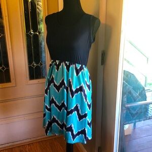 Navy Blue and Teal Printed Dress